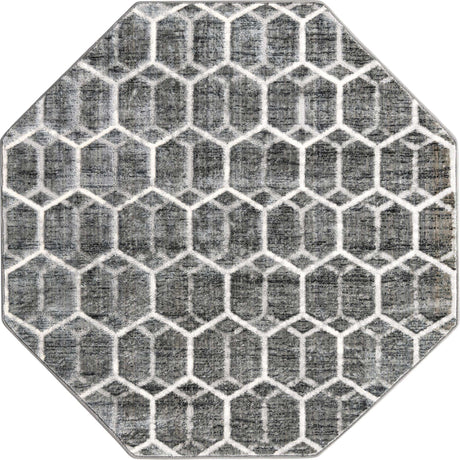 Grey 5' 3 x 5' 3 Matrix Trellis Octagon Area Rug 100% Polyester Geometric Pattern Modern Carpet for Living, Dining, Bedroom, Office for Sale at Rug Engine