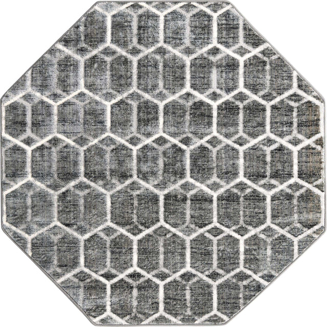 Grey 5' 3 x 5' 3 Matrix Trellis Octagon Area Rug 100% Polyester Geometric Pattern Modern Carpet for Living, Dining, Bedroom, Office for Sale at Rug Engine