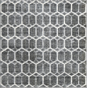Grey 5' 3 x 5' 3 Matrix Trellis Square Area Rug 100% Polyester Geometric Pattern Modern Carpet for Living, Dining, Bedroom, Office for Sale at Rug Engine