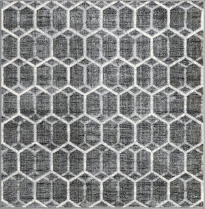 Grey 5' 3 x 5' 3 Matrix Trellis Square Area Rug 100% Polyester Geometric Pattern Modern Carpet for Living, Dining, Bedroom, Office for Sale at Rug Engine