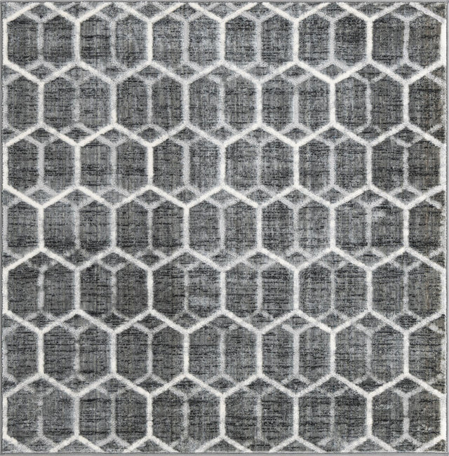 Grey 5' 3 x 5' 3 Matrix Trellis Square Area Rug 100% Polyester Geometric Pattern Modern Carpet for Living, Dining, Bedroom, Office for Sale at Rug Engine