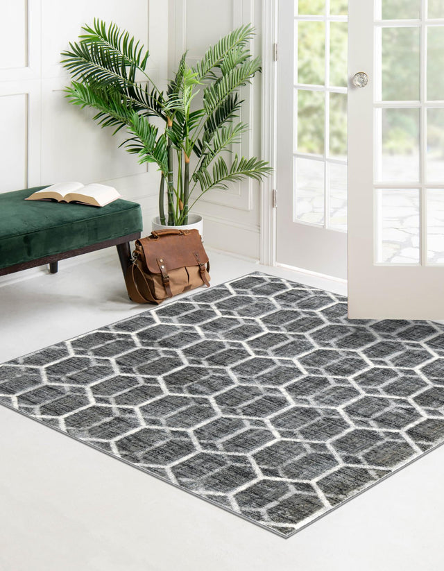Grey 7' x 7' Matrix Trellis Square Area Rug 100% Polyester Geometric Pattern Modern Carpet for Living, Dining, Bedroom, Office for Sale at Rug Engine