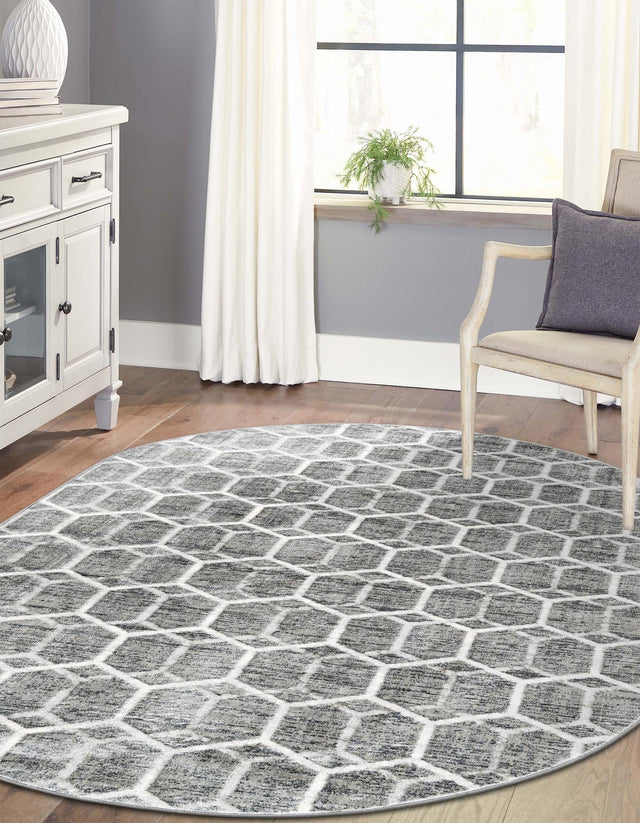 Grey 5' 3 x 8' Matrix Trellis Oval Area Rug 100% Polyester Geometric Pattern Modern Carpet for Living, Dining, Bedroom, Office for Sale at Rug Engine