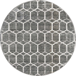 Grey 7' x 7' Matrix Trellis Round Area Rug 100% Polyester Geometric Pattern Modern Carpet for Living, Dining, Bedroom, Office for Sale at Rug Engine