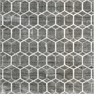 Grey 7' x 7' Matrix Trellis Square Area Rug 100% Polyester Geometric Pattern Modern Carpet for Living, Dining, Bedroom, Office for Sale at Rug Engine