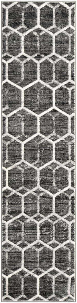 Grey 2' x 8' Matrix Trellis Runner Area Rug 100% Polyester Geometric Pattern Modern Carpet for Living, Dining, Bedroom, Office for Sale at Rug Engine