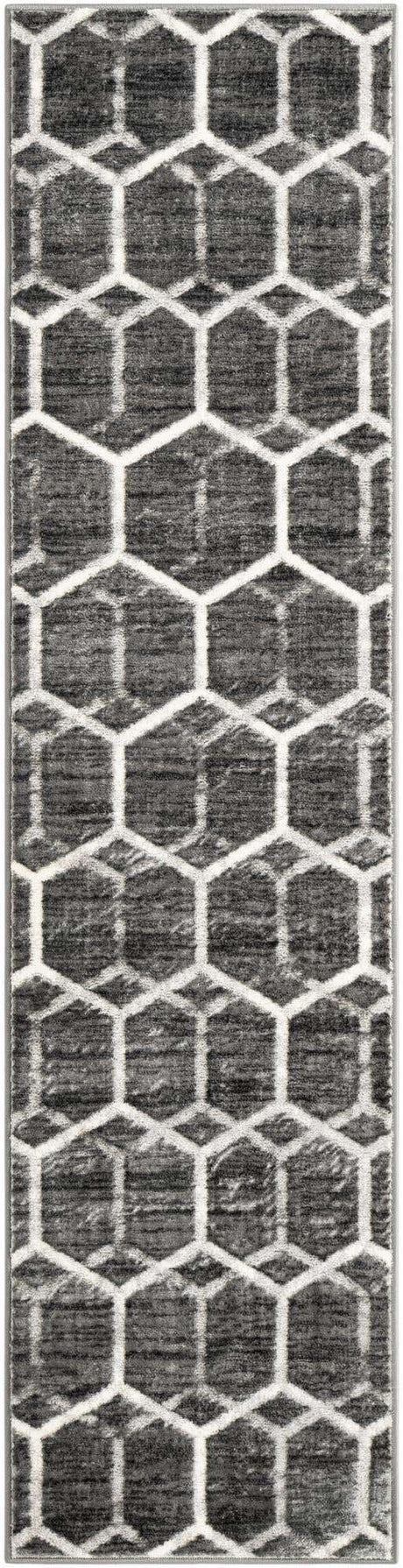 Grey 2' x 8' Matrix Trellis Runner Area Rug 100% Polyester Geometric Pattern Modern Carpet for Living, Dining, Bedroom, Office for Sale at Rug Engine