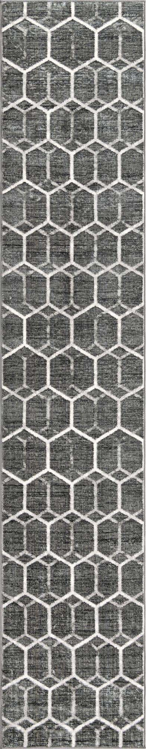 Grey 2' 7 x 13' Matrix Trellis Runner Area Rug 100% Polyester Geometric Pattern Modern Carpet for Living, Dining, Bedroom, Office for Sale at Rug Engine
