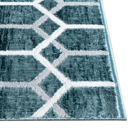 Blue 5' 3 x 5' 3 Matrix Trellis Octagon Area Rug 100% Polyester Geometric Pattern Modern Carpet for Living, Dining, Bedroom, Office for Sale at Rug Engine