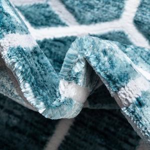 Blue 5' 3 x 5' 3 Matrix Trellis Octagon Area Rug 100% Polyester Geometric Pattern Modern Carpet for Living, Dining, Bedroom, Office for Sale at Rug Engine