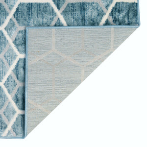 Blue 5' 3 x 5' 3 Matrix Trellis Octagon Area Rug 100% Polyester Geometric Pattern Modern Carpet for Living, Dining, Bedroom, Office for Sale at Rug Engine