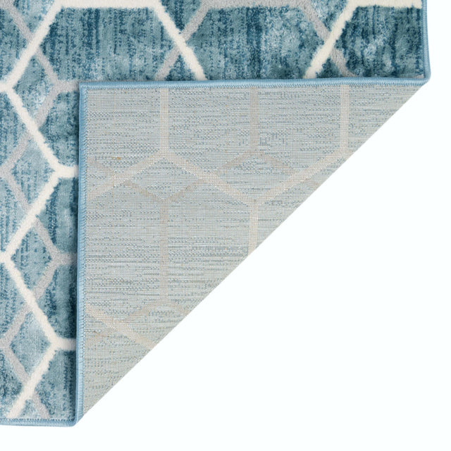 Blue 5' 3 x 5' 3 Matrix Trellis Octagon Area Rug 100% Polyester Geometric Pattern Modern Carpet for Living, Dining, Bedroom, Office for Sale at Rug Engine