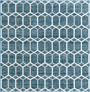 Blue 5' 3 x 5' 3 Matrix Trellis Square Area Rug 100% Polyester Geometric Pattern Modern Carpet for Living, Dining, Bedroom, Office for Sale at Rug Engine