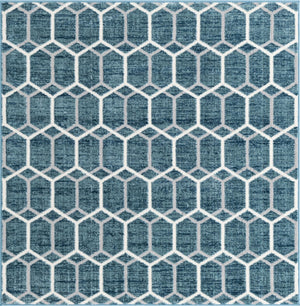 Blue 5' 3 x 5' 3 Matrix Trellis Square Area Rug 100% Polyester Geometric Pattern Modern Carpet for Living, Dining, Bedroom, Office for Sale at Rug Engine