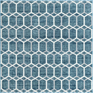 Blue 5' 3 x 5' 3 Matrix Trellis Square Area Rug 100% Polyester Geometric Pattern Modern Carpet for Living, Dining, Bedroom, Office for Sale at Rug Engine