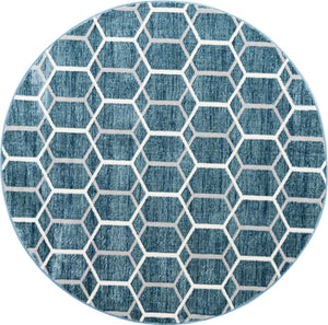Blue 7' x 7' Matrix Trellis Round Area Rug 100% Polyester Geometric Pattern Modern Carpet for Living, Dining, Bedroom, Office for Sale at Rug Engine