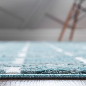 Blue 5' 3 x 5' 3 Matrix Trellis Square Area Rug 100% Polyester Geometric Pattern Modern Carpet for Living, Dining, Bedroom, Office for Sale at Rug Engine