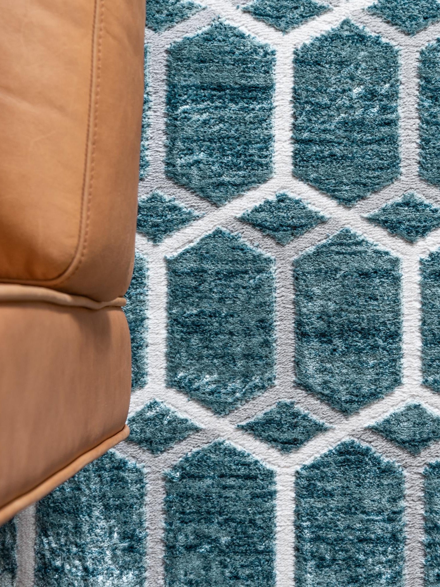 Blue 5' 3 x 5' 3 Matrix Trellis Square Area Rug 100% Polyester Geometric Pattern Modern Carpet for Living, Dining, Bedroom, Office for Sale at Rug Engine