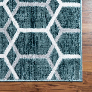 Blue 7' x 7' Matrix Trellis Square Area Rug 100% Polyester Geometric Pattern Modern Carpet for Living, Dining, Bedroom, Office for Sale at Rug Engine