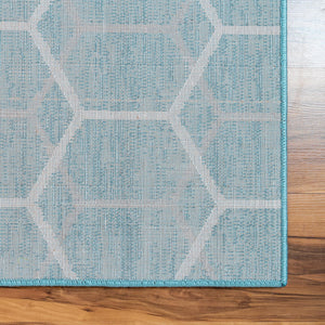 Blue 7' x 7' Matrix Trellis Square Area Rug 100% Polyester Geometric Pattern Modern Carpet for Living, Dining, Bedroom, Office for Sale at Rug Engine
