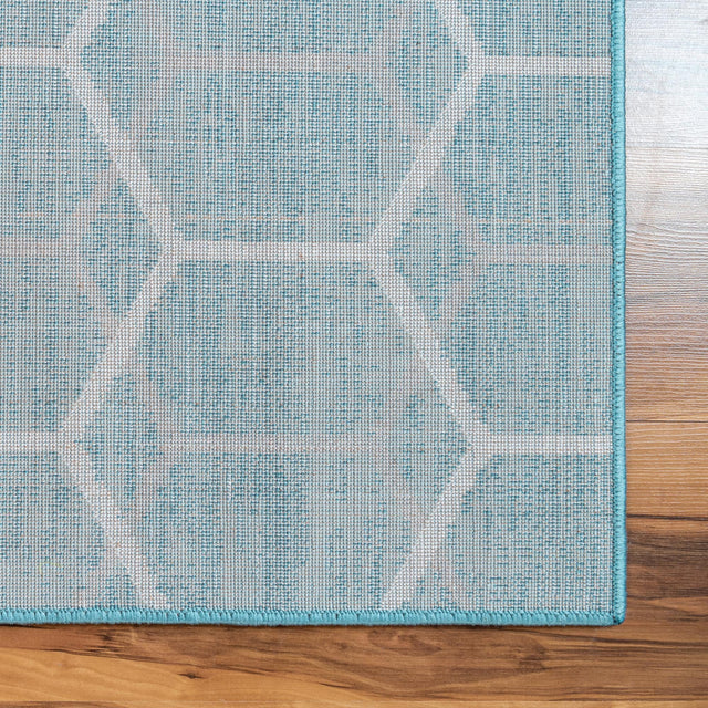 Blue 7' x 7' Matrix Trellis Square Area Rug 100% Polyester Geometric Pattern Modern Carpet for Living, Dining, Bedroom, Office for Sale at Rug Engine