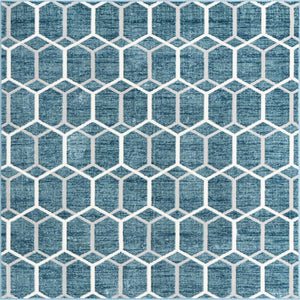 Blue 7' x 7' Matrix Trellis Square Area Rug 100% Polyester Geometric Pattern Modern Carpet for Living, Dining, Bedroom, Office for Sale at Rug Engine