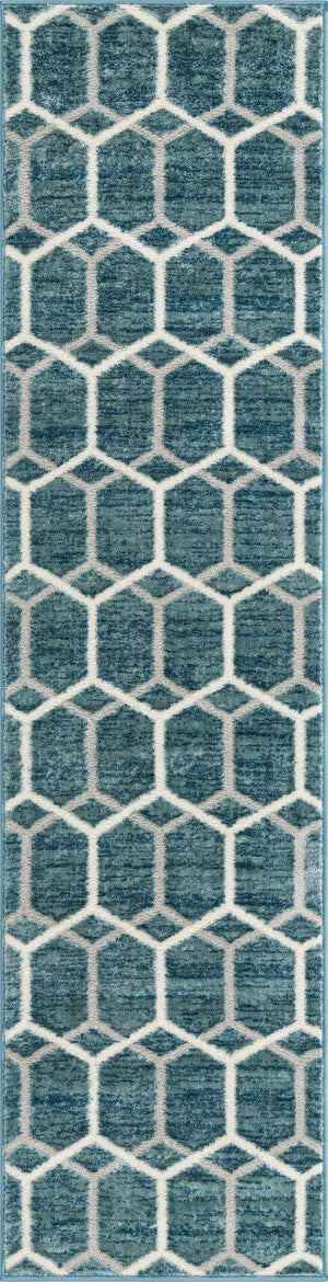 Blue 2' x 8' Matrix Trellis Runner Area Rug 100% Polyester Geometric Pattern Modern Carpet for Living, Dining, Bedroom, Office for Sale at Rug Engine