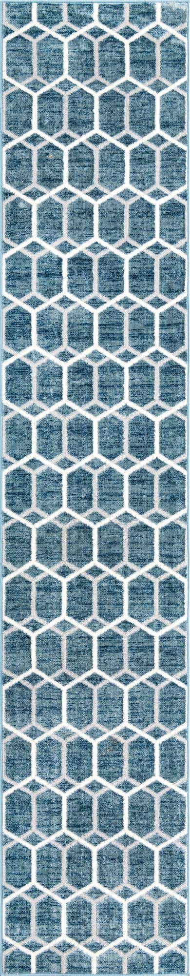 Blue 2' 7 x 13' Matrix Trellis Runner Area Rug 100% Polyester Geometric Pattern Modern Carpet for Living, Dining, Bedroom, Office for Sale at Rug Engine