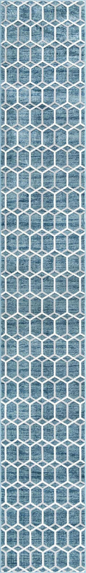 Blue 2' 11 x 19' 8 Matrix Trellis Runner Area Rug 100% Polyester Geometric Pattern Modern Carpet for Living, Dining, Bedroom, Office for Sale at Rug Engine