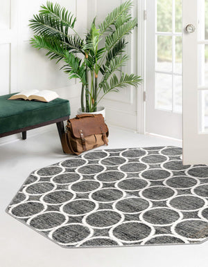 Gray 5' 3 x 5' 3 Matrix Trellis Octagon Area Rug 100% Polyester Geometric Pattern Modern Carpet for Living, Dining, Bedroom, Office for Sale at Rug Engine
