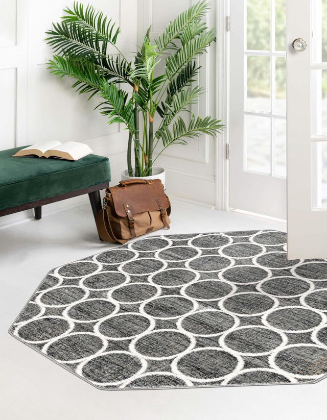 Gray 5' 3 x 5' 3 Matrix Trellis Octagon Area Rug 100% Polyester Geometric Pattern Modern Carpet for Living, Dining, Bedroom, Office for Sale at Rug Engine