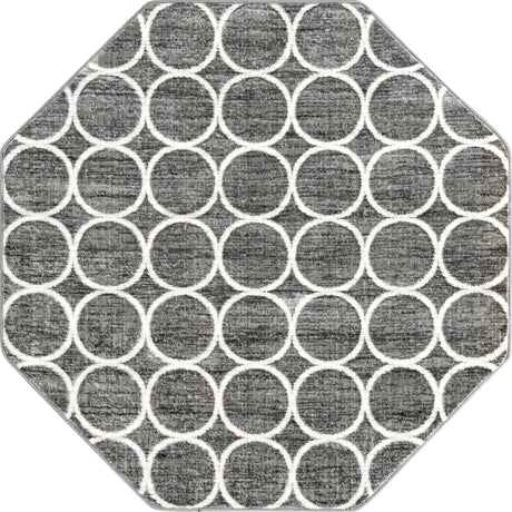 Gray 5' 3 x 5' 3 Matrix Trellis Octagon Area Rug 100% Polyester Geometric Pattern Modern Carpet for Living, Dining, Bedroom, Office for Sale at Rug Engine