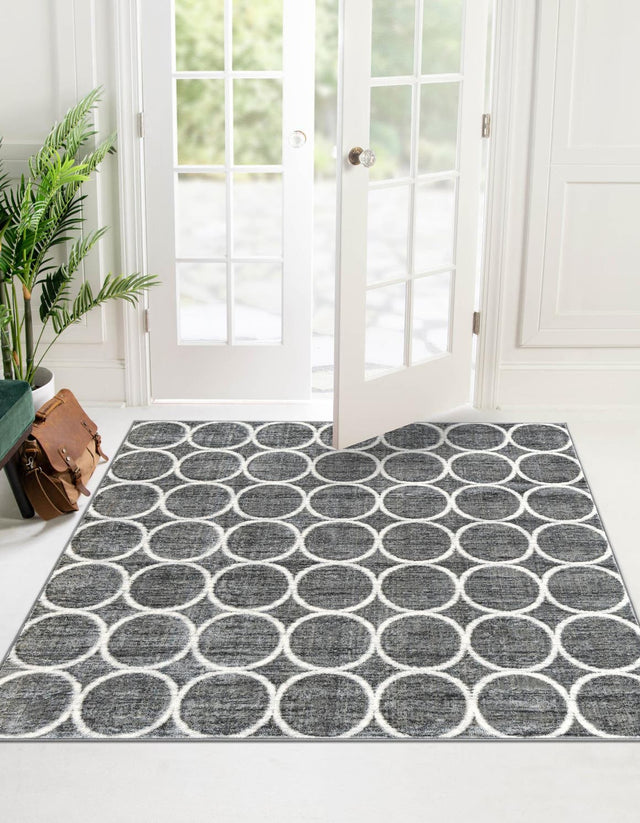 Gray 7' 10 x 7' 10 Matrix Trellis Square Area Rug 100% Polyester Geometric Pattern Modern Carpet for Living, Dining, Bedroom, Office for Sale at Rug Engine