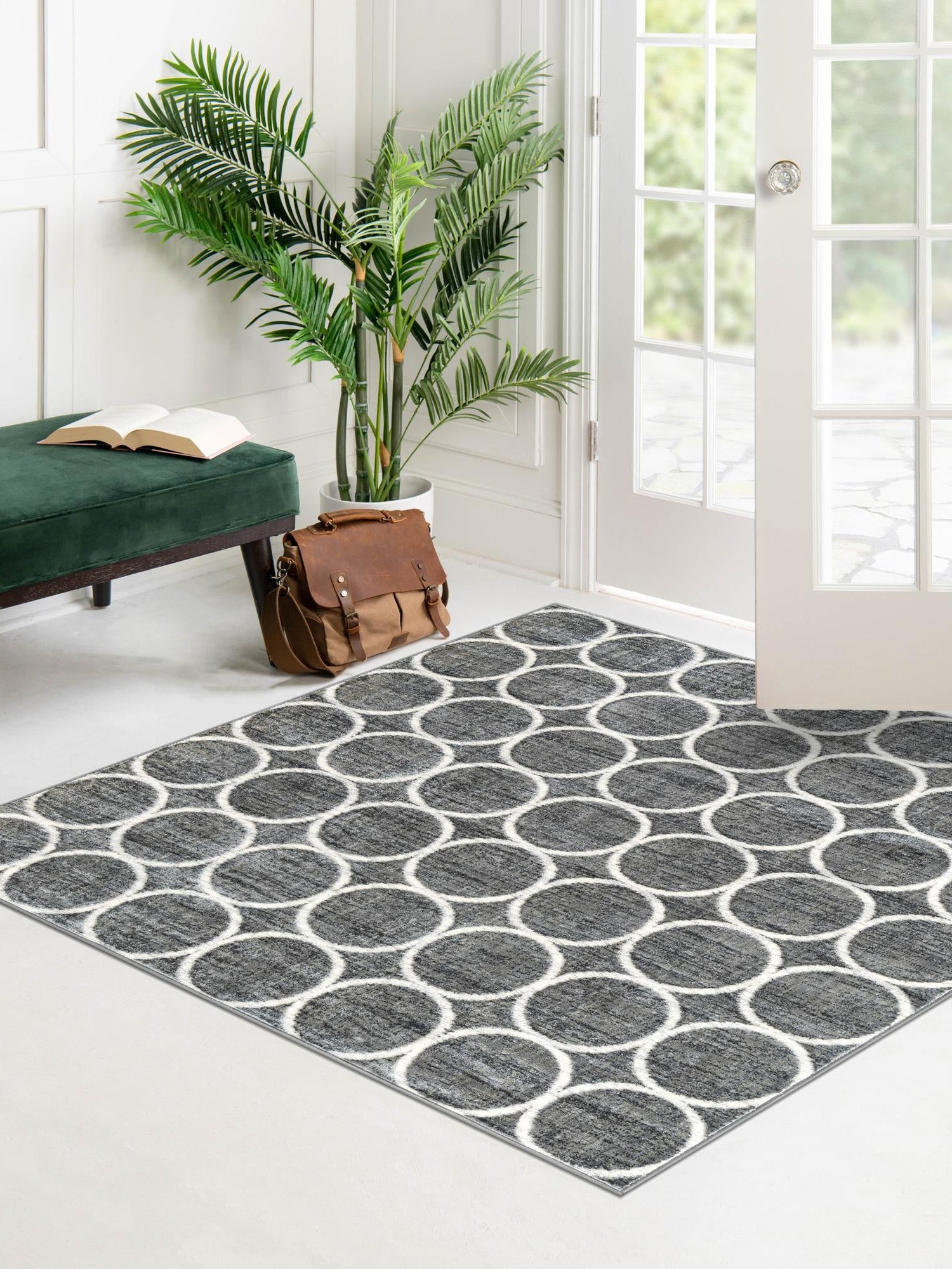 Gray 6' 1 x 6' 1 Matrix Trellis Square Area Rug 100% Polyester Geometric Pattern Modern Carpet for Living, Dining, Bedroom, Office for Sale at Rug Engine