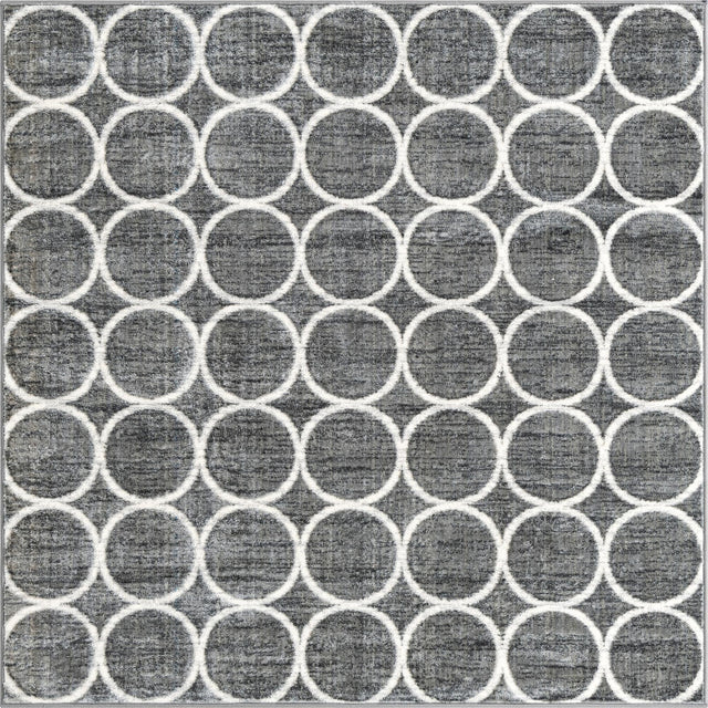 Gray 5' 3 x 5' 3 Matrix Trellis Square Area Rug 100% Polyester Geometric Pattern Modern Carpet for Living, Dining, Bedroom, Office for Sale at Rug Engine