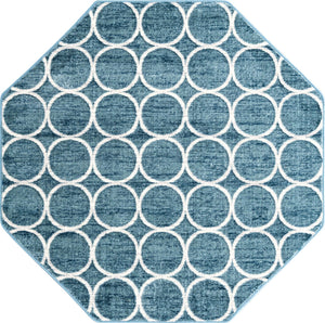 Blue 5' 3 x 5' 3 Matrix Trellis Octagon Area Rug 100% Polyester Geometric Pattern Modern Carpet for Living, Dining, Bedroom, Office for Sale at Rug Engine