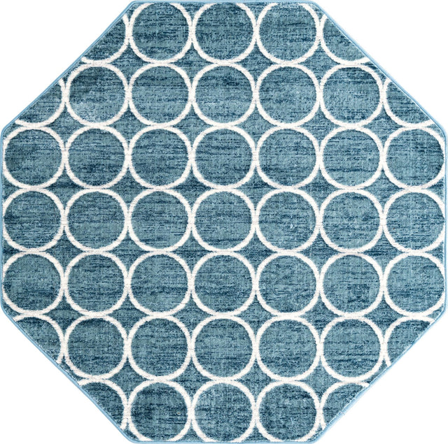 Blue 5' 3 x 5' 3 Matrix Trellis Octagon Area Rug 100% Polyester Geometric Pattern Modern Carpet for Living, Dining, Bedroom, Office for Sale at Rug Engine
