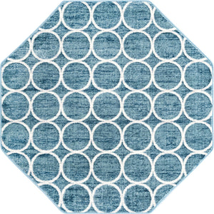 Blue 5' 3 x 5' 3 Matrix Trellis Octagon Area Rug 100% Polyester Geometric Pattern Modern Carpet for Living, Dining, Bedroom, Office for Sale at Rug Engine