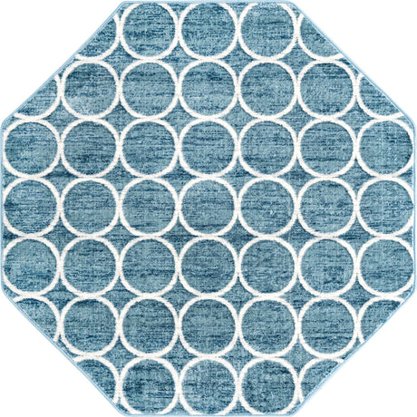 Blue 5' 3 x 5' 3 Matrix Trellis Octagon Area Rug 100% Polyester Geometric Pattern Modern Carpet for Living, Dining, Bedroom, Office for Sale at Rug Engine