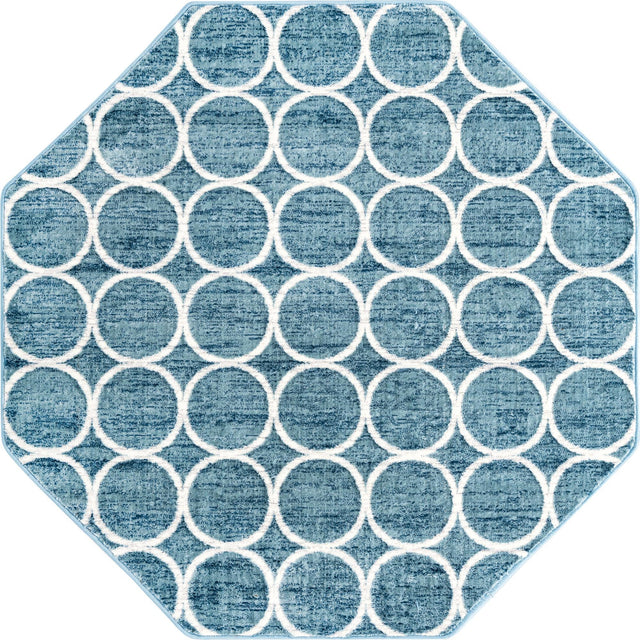 Blue 5' 3 x 5' 3 Matrix Trellis Octagon Area Rug 100% Polyester Geometric Pattern Modern Carpet for Living, Dining, Bedroom, Office for Sale at Rug Engine