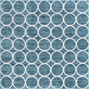 Blue 5' 3 x 5' 3 Matrix Trellis Square Area Rug 100% Polyester Geometric Pattern Modern Carpet for Living, Dining, Bedroom, Office for Sale at Rug Engine