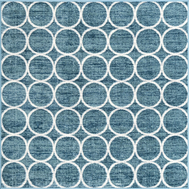 Blue 5' 3 x 5' 3 Matrix Trellis Square Area Rug 100% Polyester Geometric Pattern Modern Carpet for Living, Dining, Bedroom, Office for Sale at Rug Engine
