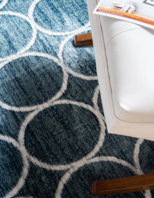 Blue 5' 3 x 8' Matrix Trellis Oval Area Rug 100% Polyester Geometric Pattern Modern Carpet for Living, Dining, Bedroom, Office for Sale at Rug Engine