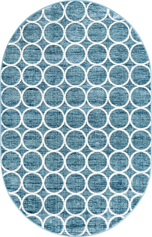 Blue 5' 3 x 8' Matrix Trellis Oval Area Rug 100% Polyester Geometric Pattern Modern Carpet for Living, Dining, Bedroom, Office for Sale at Rug Engine