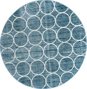 Blue 7' x 7' Matrix Trellis Round Area Rug 100% Polyester Geometric Pattern Modern Carpet for Living, Dining, Bedroom, Office for Sale at Rug Engine