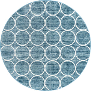 Blue 7' x 7' Matrix Trellis Round Area Rug 100% Polyester Geometric Pattern Modern Carpet for Living, Dining, Bedroom, Office for Sale at Rug Engine