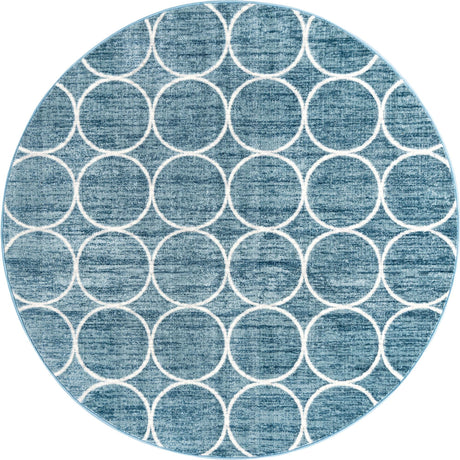 Blue 7' x 7' Matrix Trellis Round Area Rug 100% Polyester Geometric Pattern Modern Carpet for Living, Dining, Bedroom, Office for Sale at Rug Engine