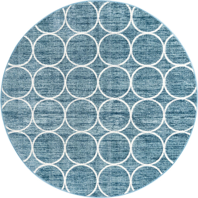 Blue 7' x 7' Matrix Trellis Round Area Rug 100% Polyester Geometric Pattern Modern Carpet for Living, Dining, Bedroom, Office for Sale at Rug Engine