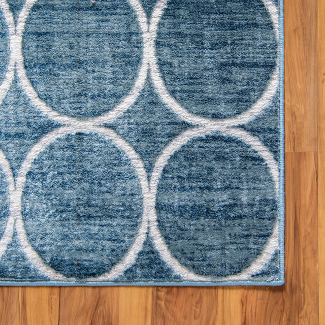 Blue 7' x 7' Matrix Trellis Square Area Rug 100% Polyester Geometric Pattern Modern Carpet for Living, Dining, Bedroom, Office for Sale at Rug Engine