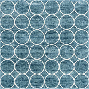 Blue 7' x 7' Matrix Trellis Square Area Rug 100% Polyester Geometric Pattern Modern Carpet for Living, Dining, Bedroom, Office for Sale at Rug Engine